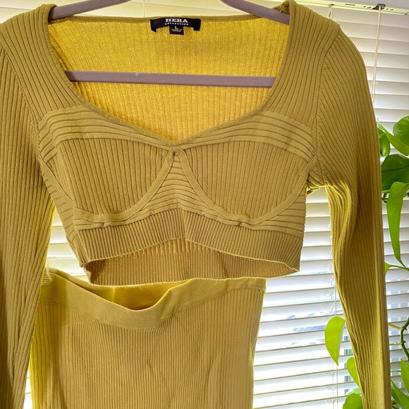 Hera knit midi skirt and crop top set in chartreuse size large (fits like M/L) - Picture 2 of 4